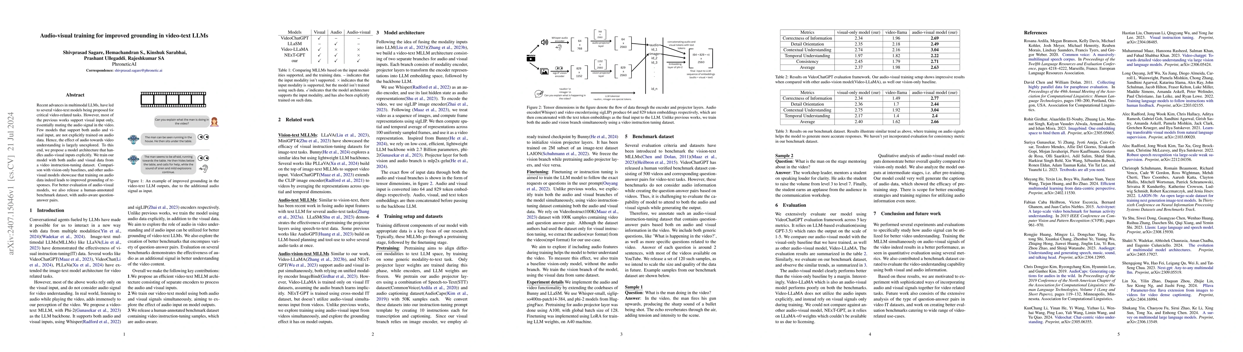 Thumbnail for Audio-visual training for improved grounding in video-text LLMs