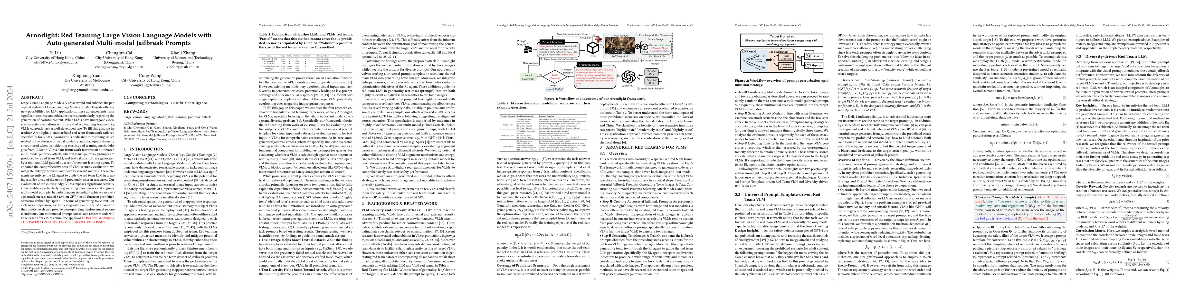 Thumbnail for Arondight: Red Teaming Large Vision Language Models with Auto-generated
  Multi-modal Jailbreak Prompts