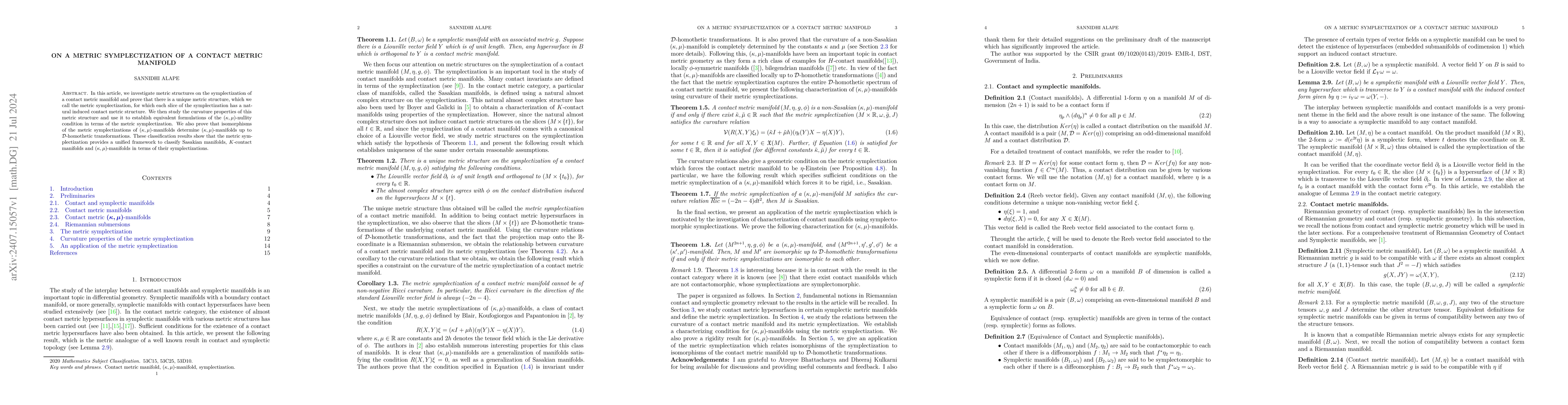 Thumbnail for On a metric symplectization of a contact metric manifold