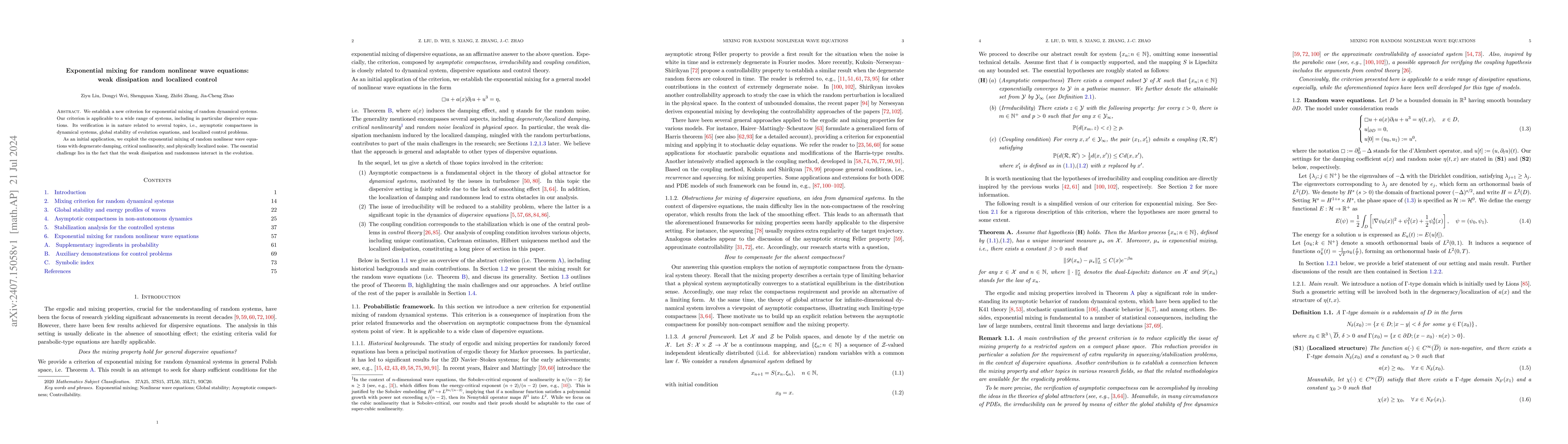 Thumbnail for Exponential mixing for random nonlinear wave equations: weak dissipation
  and localized control