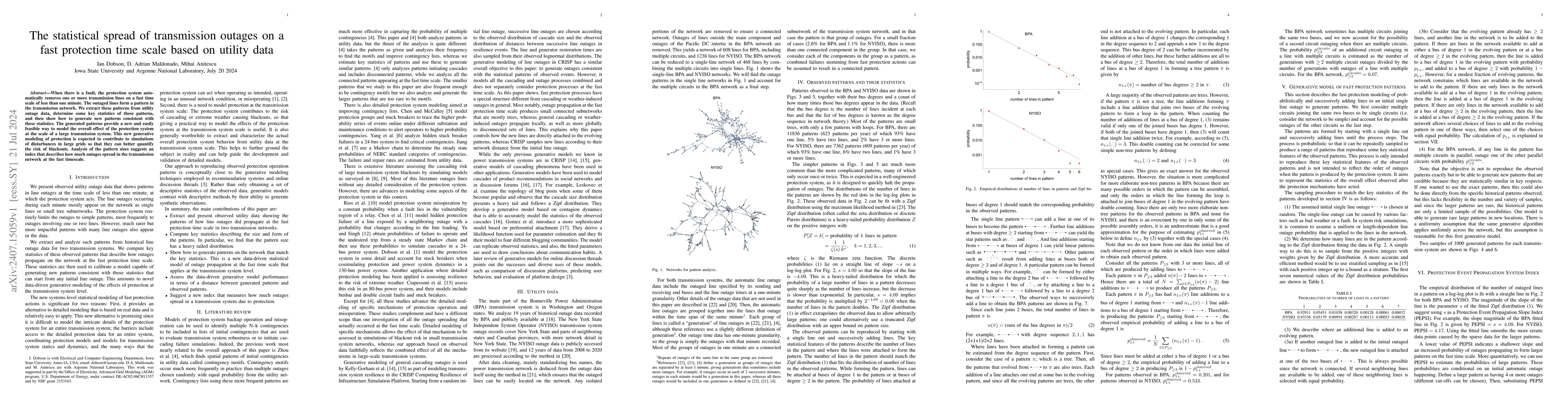 Thumbnail for The statistical spread of transmission outages on a fast protection time
  scale based on utility data