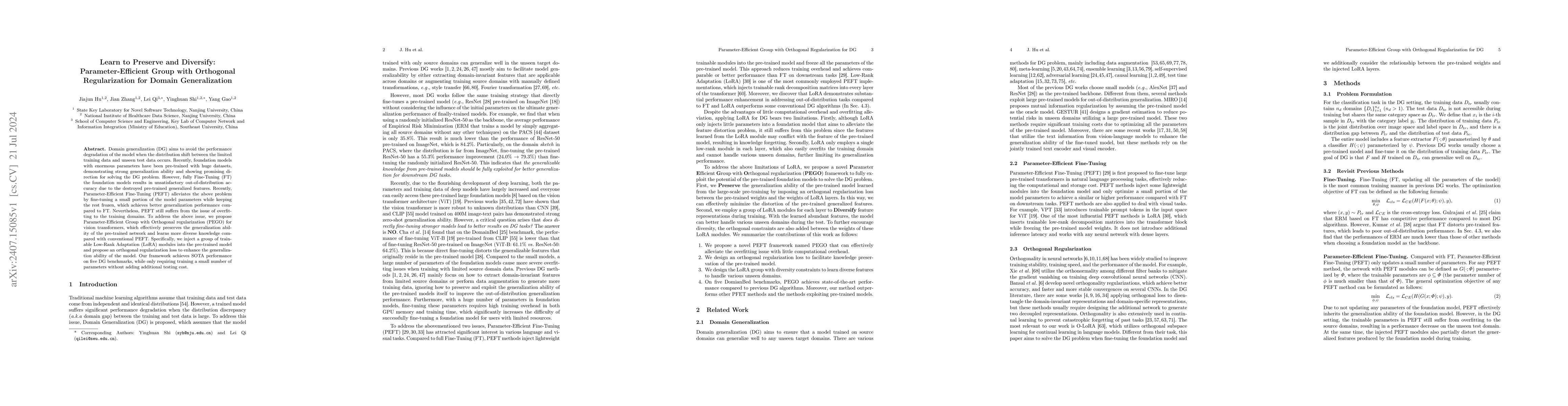 Thumbnail for Learn to Preserve and Diversify: Parameter-Efficient Group with
  Orthogonal Regularization for Domain Generalization