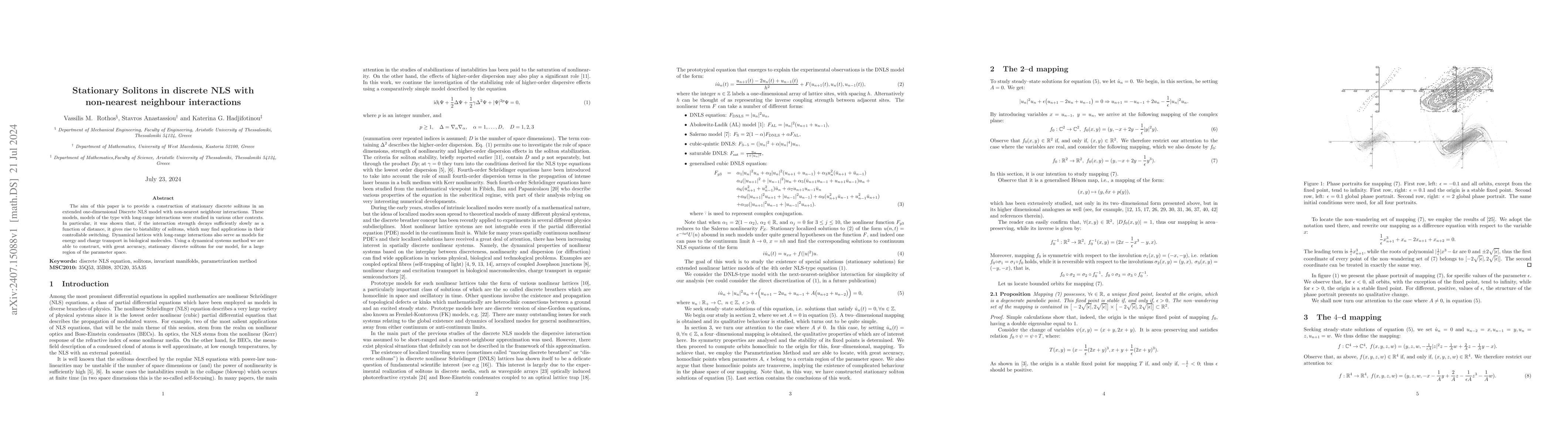 Thumbnail for Stationary Solitons in discrete NLS with non-nearest neighbour
  interactions