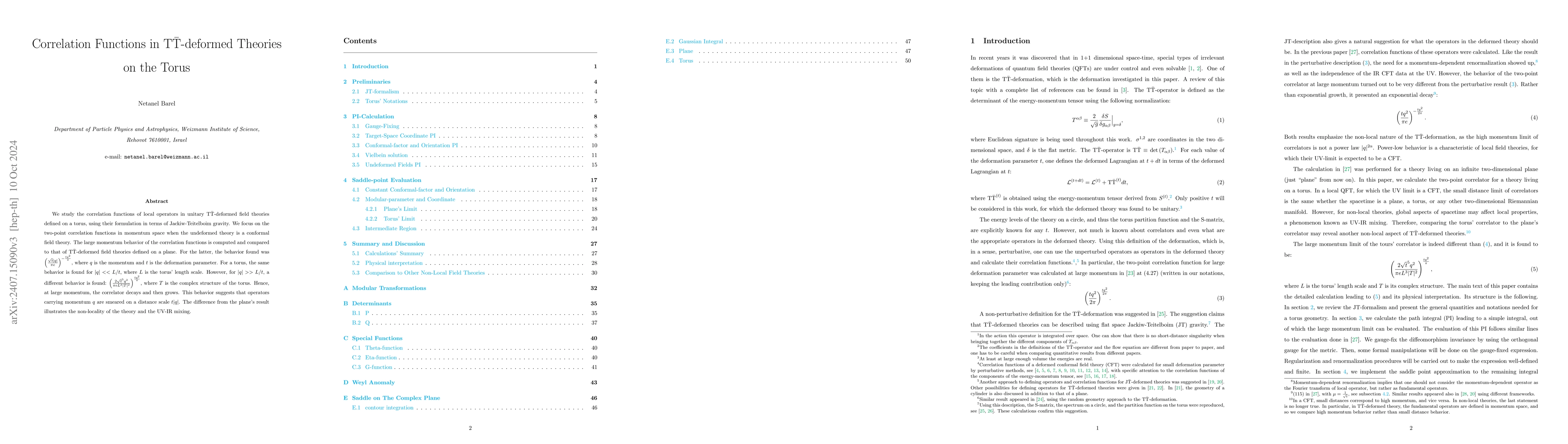 Thumbnail for Correlation Functions in $\textrm{T}\bar{\textrm{T}}$-deformed Theories
  on the Torus