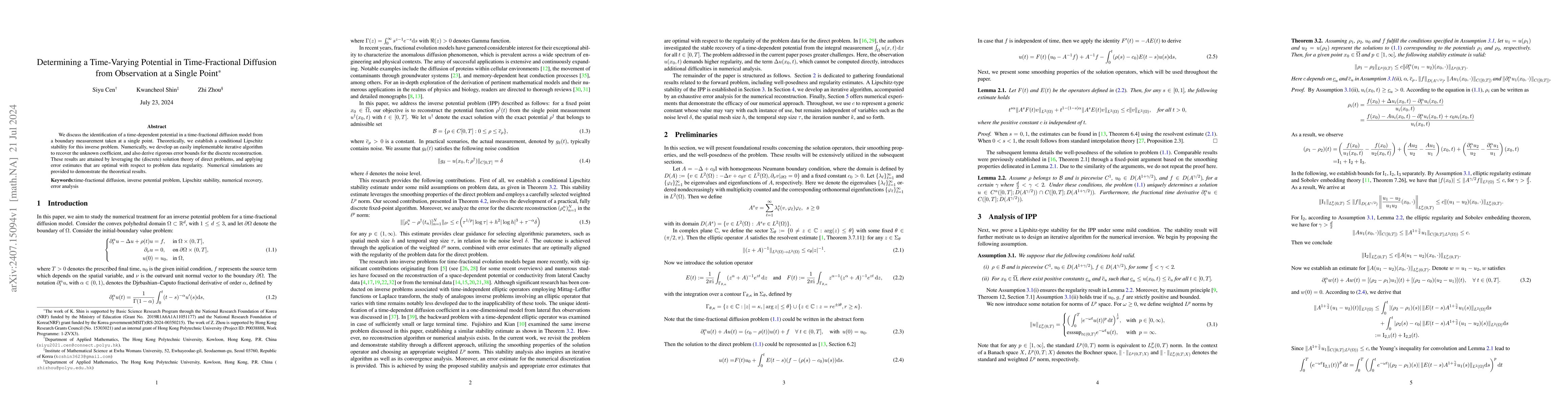 Thumbnail for Determining a Time-Varying Potential in Time-Fractional Diffusion from
  Observation at a Single Point
