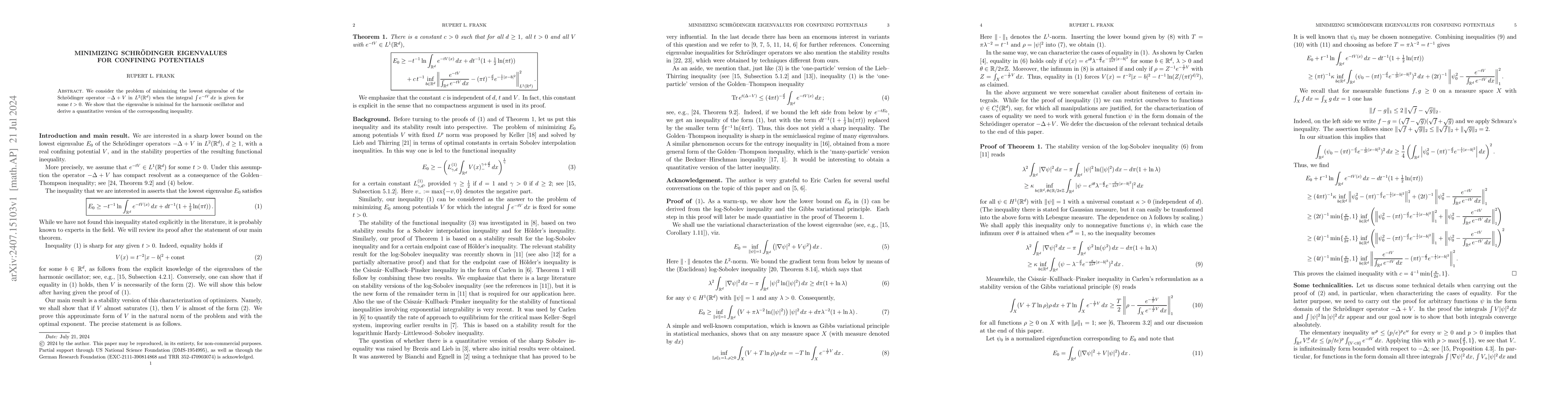 Thumbnail for Minimizing Schrödinger eigenvalues for confining potentials