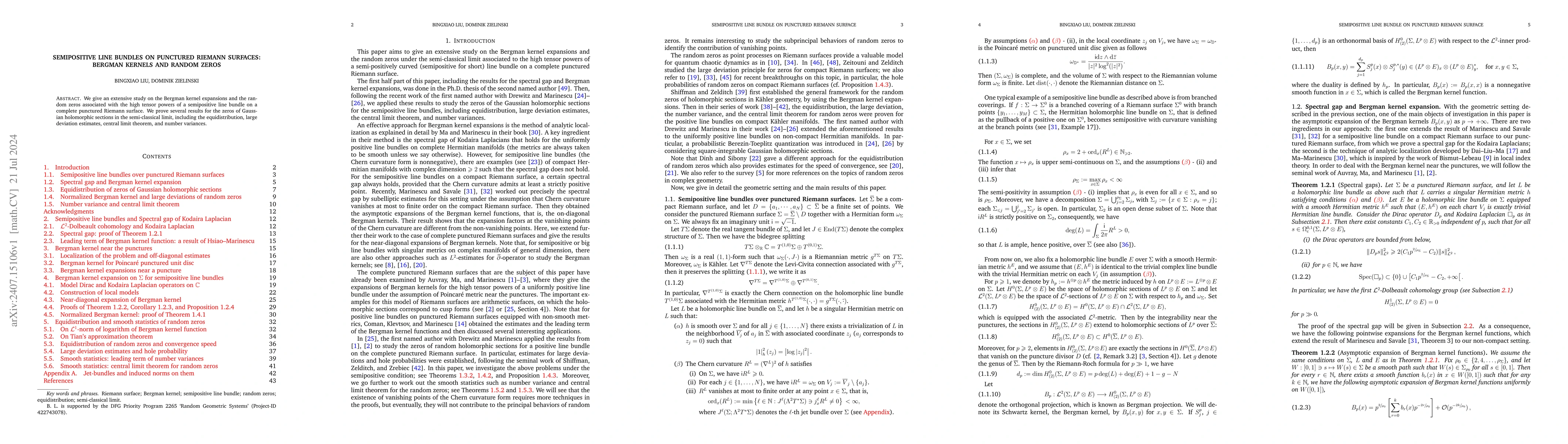 Thumbnail for Semipositive line bundles on punctured Riemann surfaces: Bergman kernels
  and random zeros