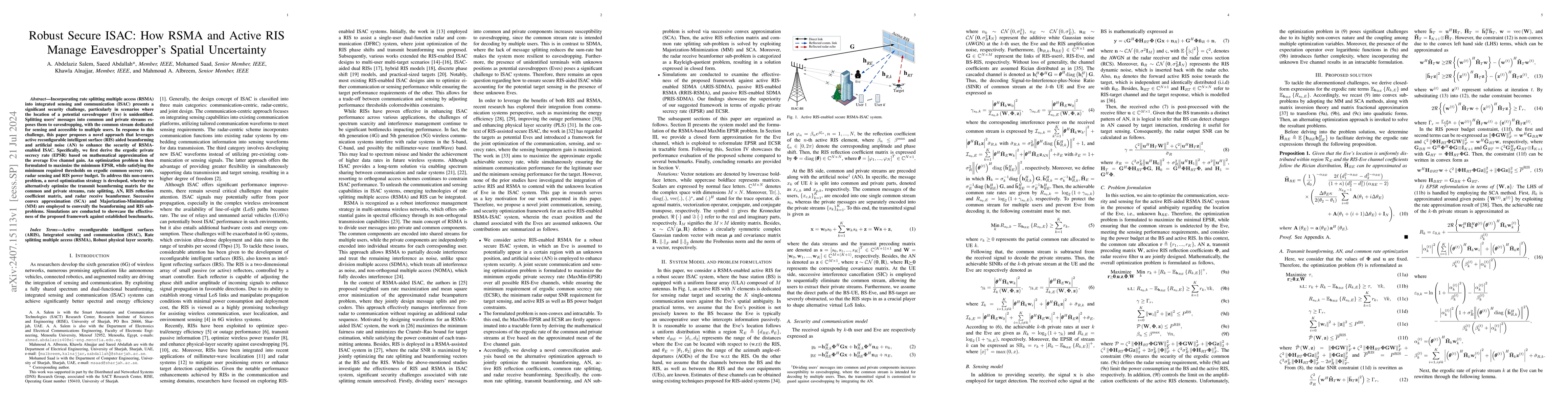 Thumbnail for Robust Secure ISAC: How RSMA and Active RIS Manage Eavesdropper's
  Spatial Uncertainty