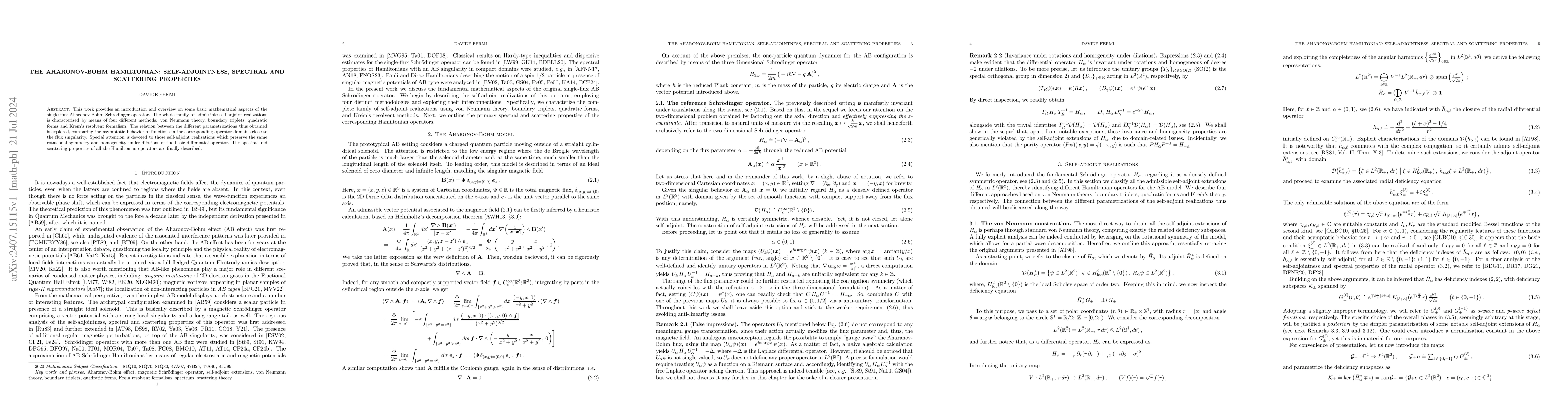Thumbnail for The Aharonov-Bohm Hamiltonian: self-adjointness, spectral and scattering
  properties