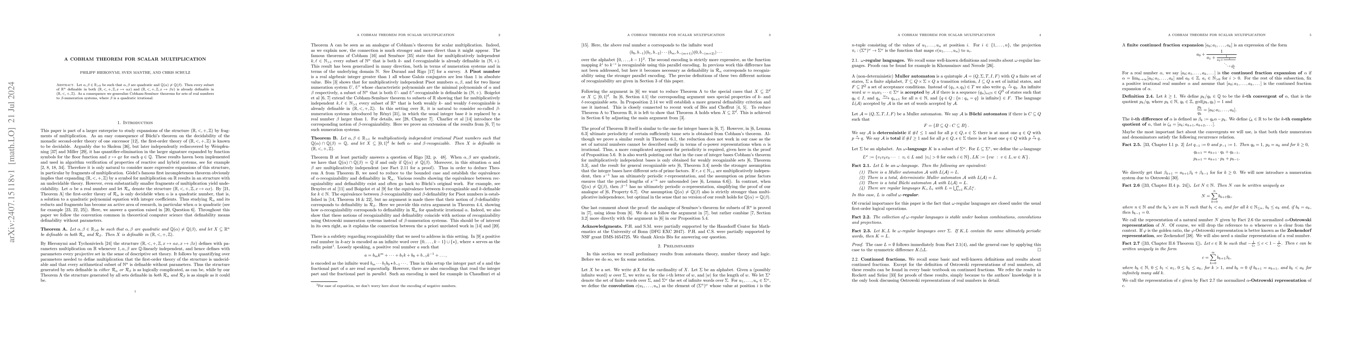 Thumbnail for A Cobham theorem for scalar multiplication