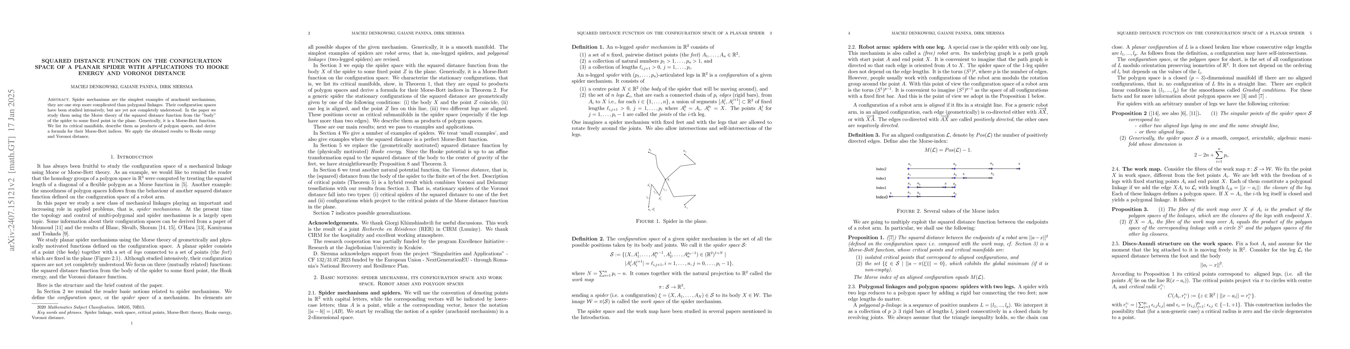 Thumbnail for Squared Distance Function on the Configuration Space of a planar Spider
  with Applications to Hooke Energy and Voronoi Distance