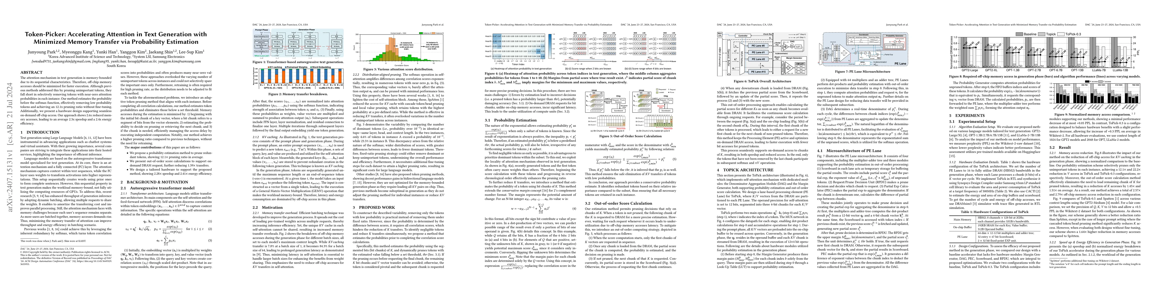 Thumbnail for Token-Picker: Accelerating Attention in Text Generation with Minimized
  Memory Transfer via Probability Estimation