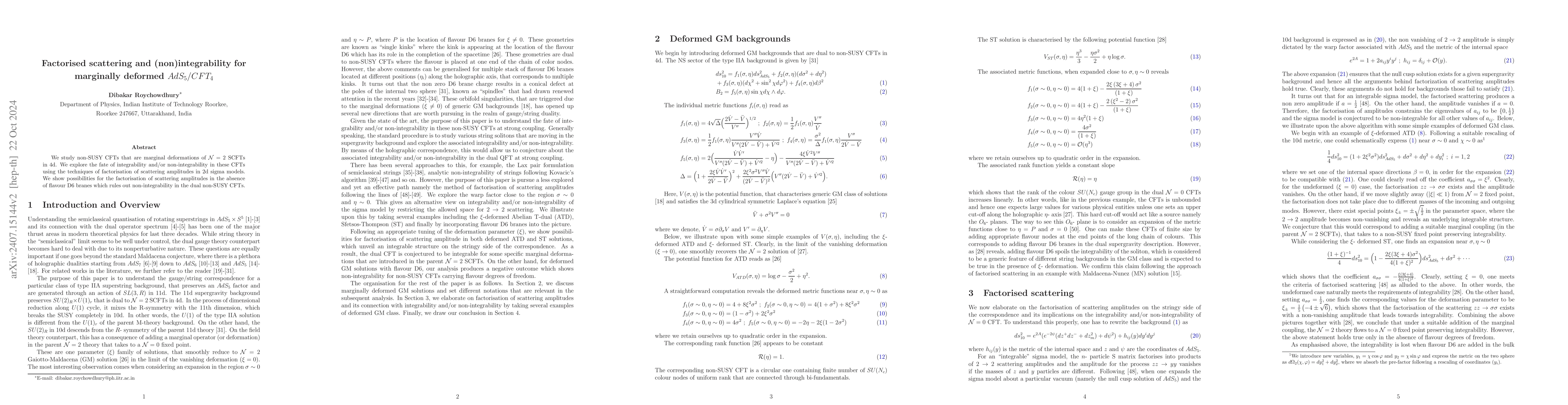 Thumbnail for Factorised scattering and (non)integrability for marginally deformed $
  AdS_5/CFT_4 $