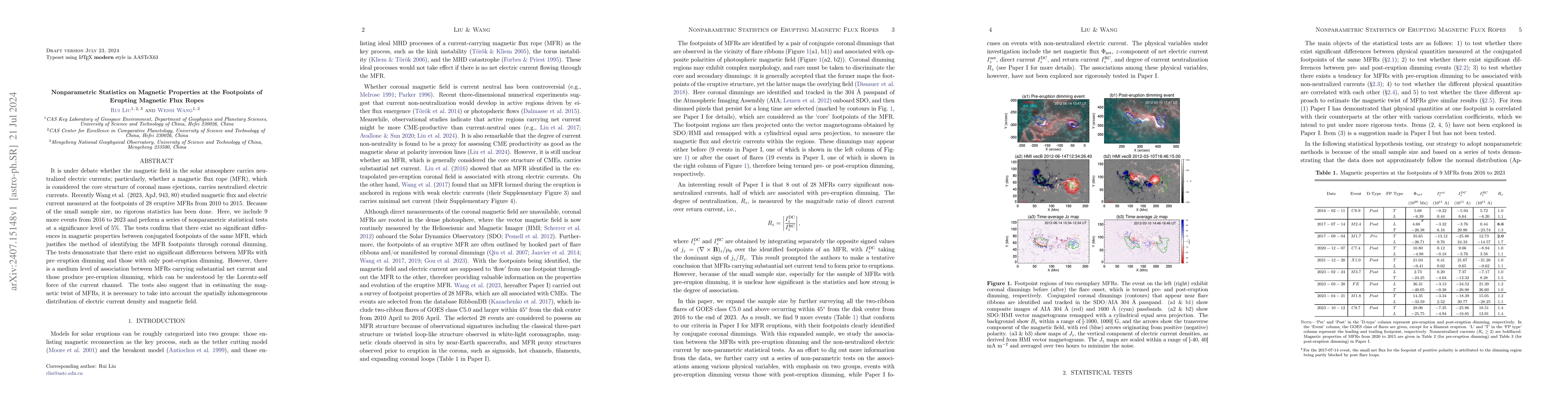 Thumbnail for Nonparametric Statistics on Magnetic Properties at the Footpoints of
  Erupting Magnetic Flux Ropes