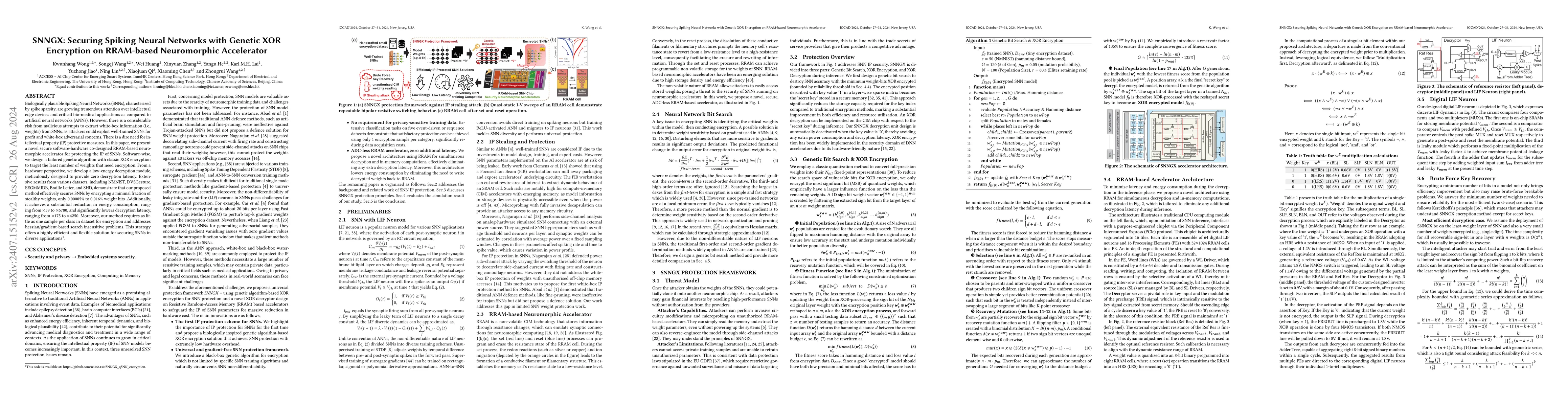 Thumbnail for SNNGX: Securing Spiking Neural Networks with Genetic XOR Encryption on
  RRAM-based Neuromorphic Accelerator