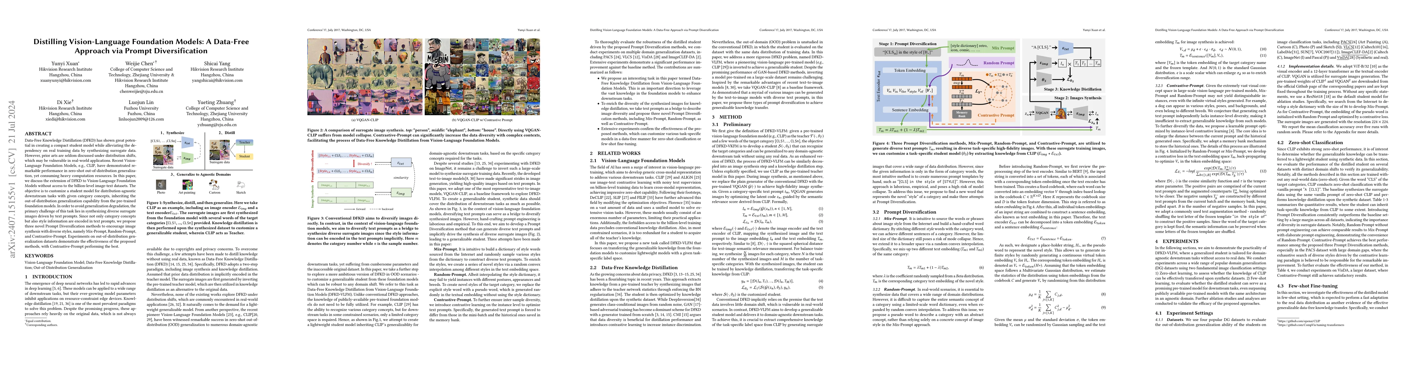 Thumbnail for Distilling Vision-Language Foundation Models: A Data-Free Approach via
  Prompt Diversification