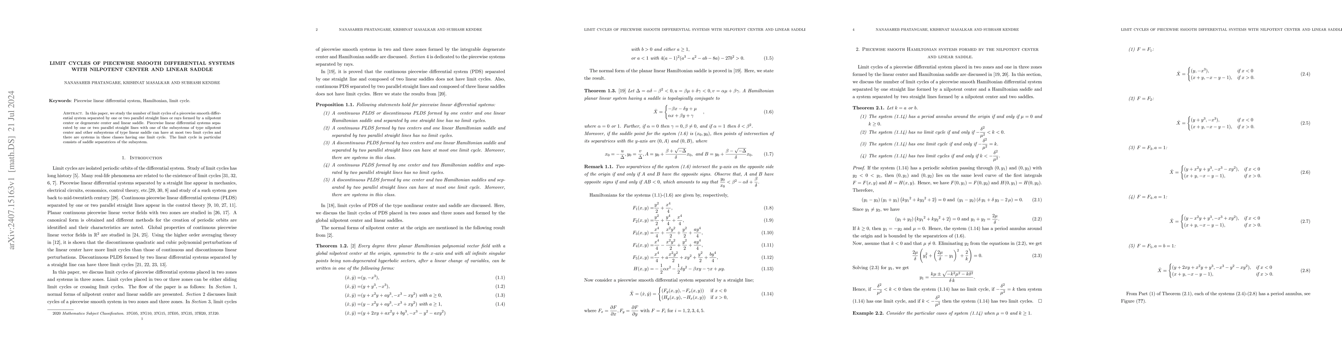 Thumbnail for Limit cycles of piecewise smooth differential systems with nilpotent
  center and linear saddle