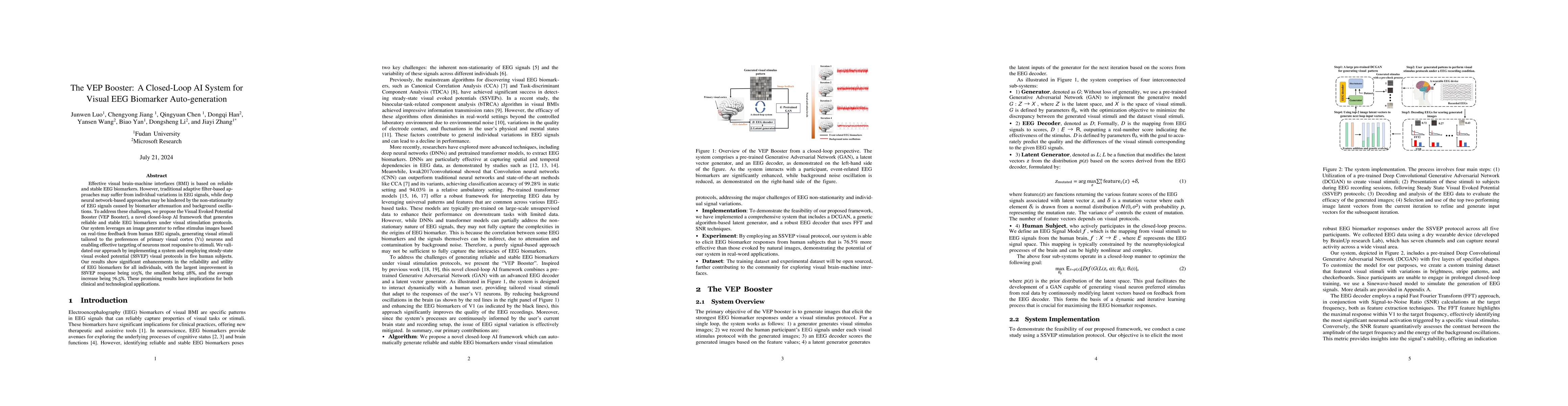 Thumbnail for The VEP Booster: A Closed-Loop AI System for Visual EEG Biomarker
  Auto-generation