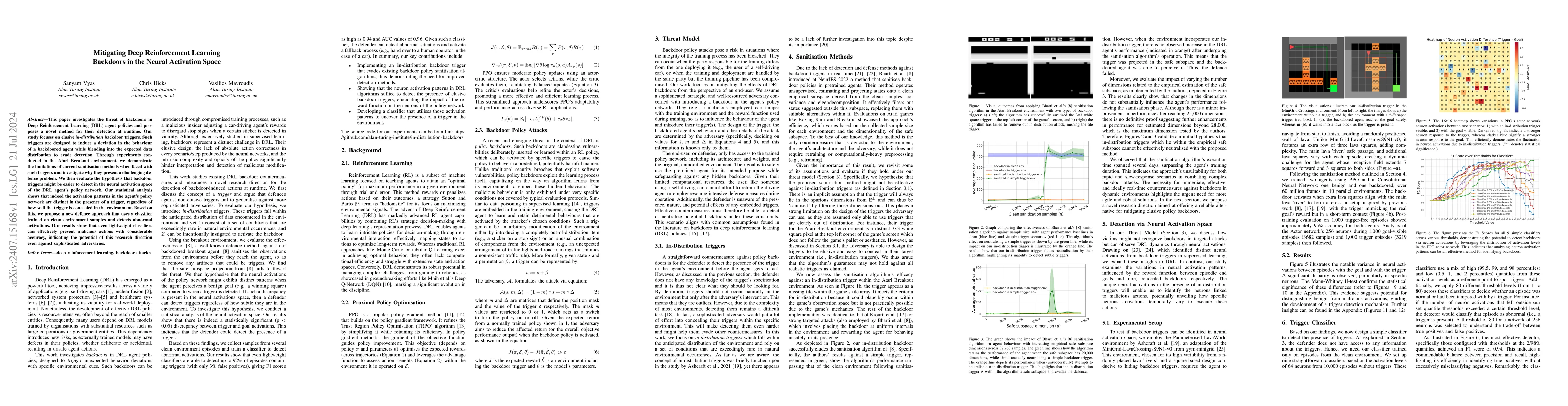 Thumbnail for Mitigating Deep Reinforcement Learning Backdoors in the Neural
  Activation Space
