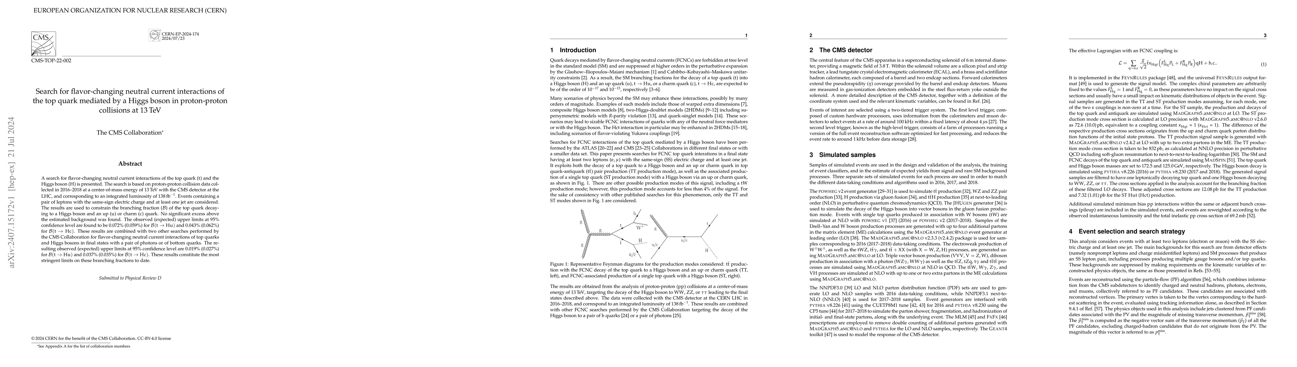 Thumbnail for Search for flavor-changing neutral current interactions of the top quark
  mediated by a Higgs boson in proton-proton collisions at 13 TeV
