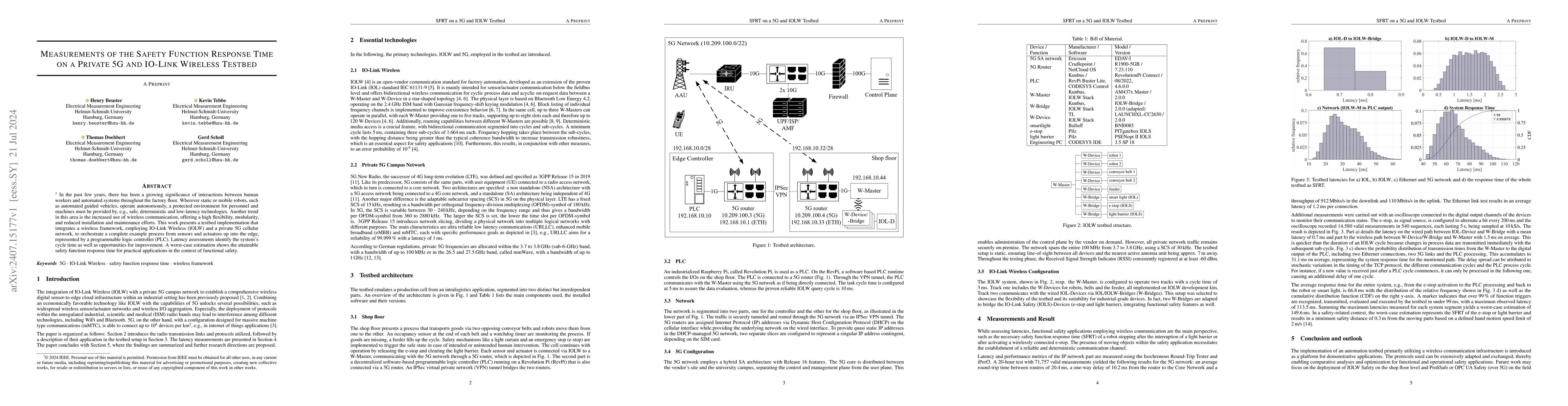 Thumbnail for Measurements of the Safety Function Response Time on a Private 5G and
  IO-Link Wireless Testbed