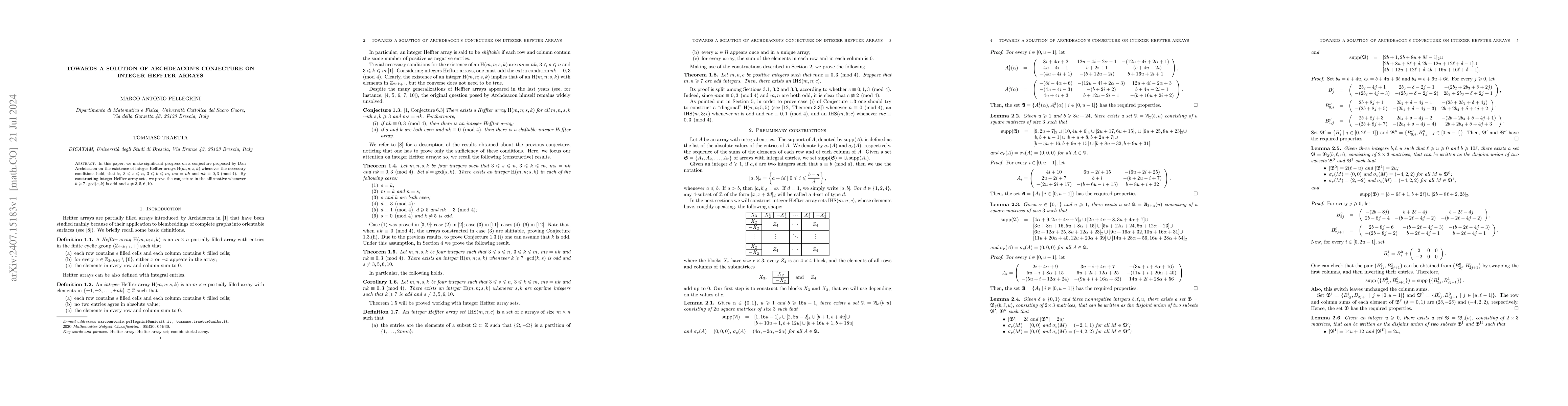 Thumbnail for Towards a solution of Archdeacon's conjecture on integer Heffter arrays