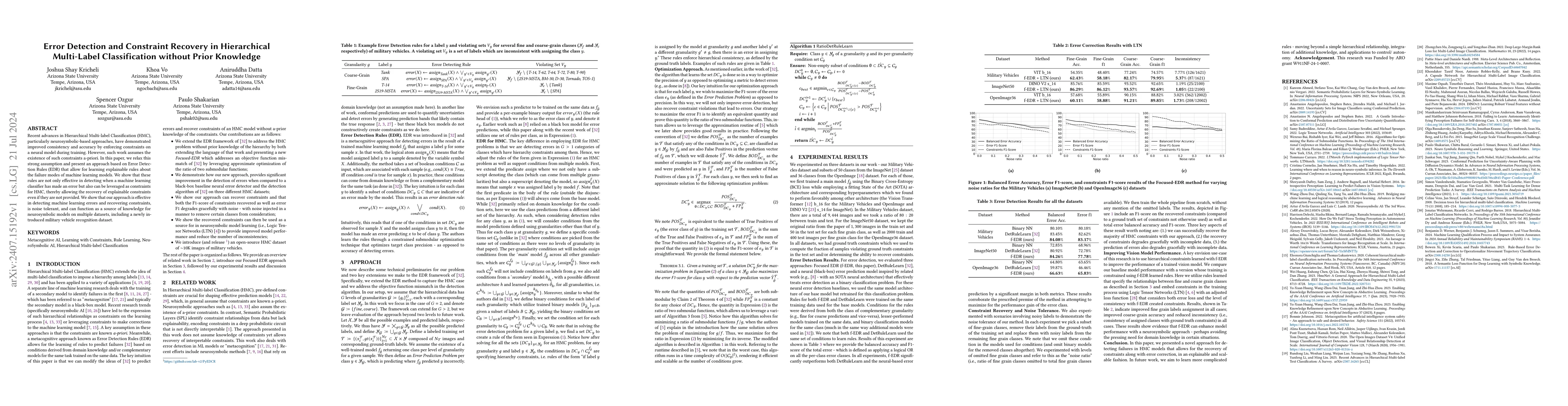 Thumbnail for Error Detection and Constraint Recovery in Hierarchical Multi-Label
  Classification without Prior Knowledge