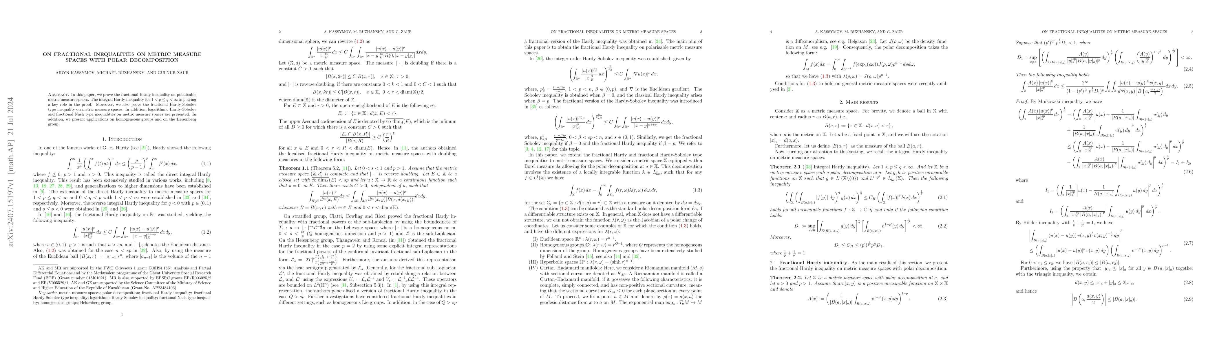 Thumbnail for On fractional inequalities on metric measure spaces with polar
  decomposition