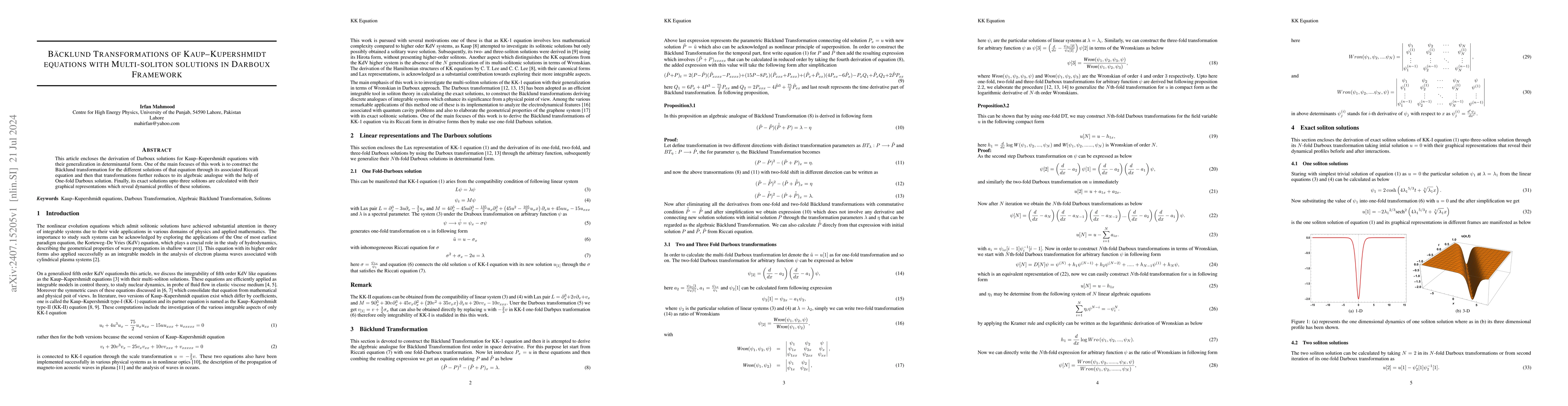 Thumbnail for Backlund transformation of Kaup Kupershmidt equations with mutli soliton
  solutions un Darboux framewor