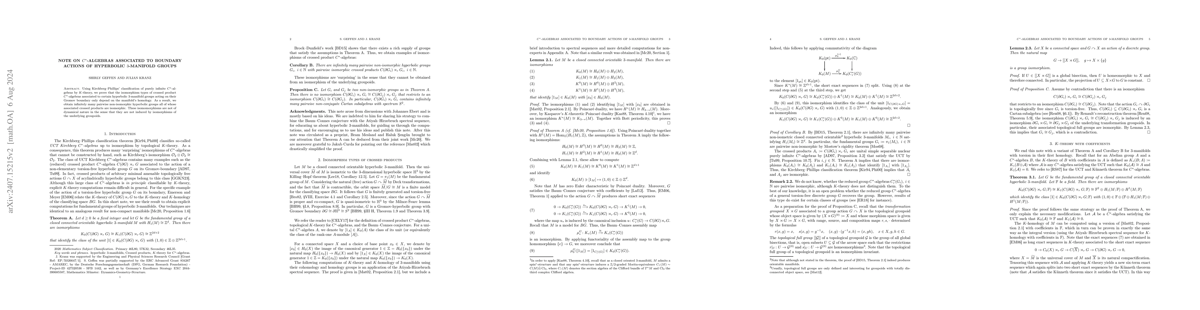 Thumbnail for Note on C*-algebras associated to boundary actions of hyperbolic
  3-manifold groups