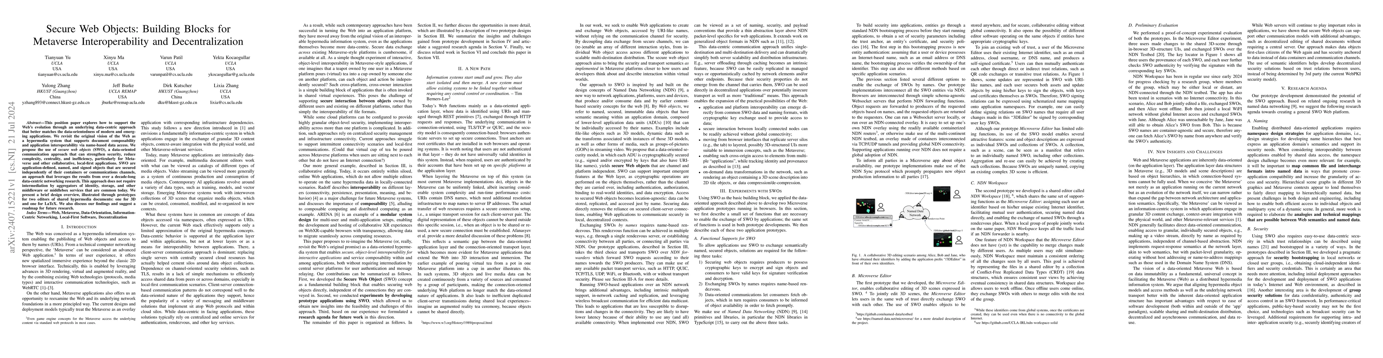 Thumbnail for Secure Web Objects: Building Blocks for Metaverse Interoperability and
  Decentralization