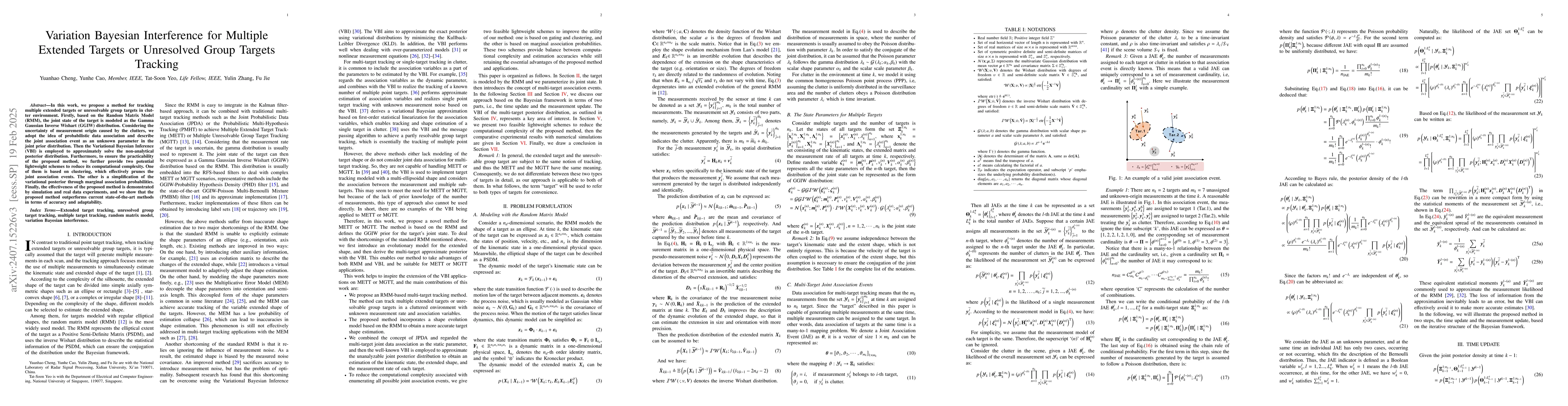 Thumbnail for Variation Bayesian Interference for Multiple Extended Targets or
  Unresolved Group Targets Tracking