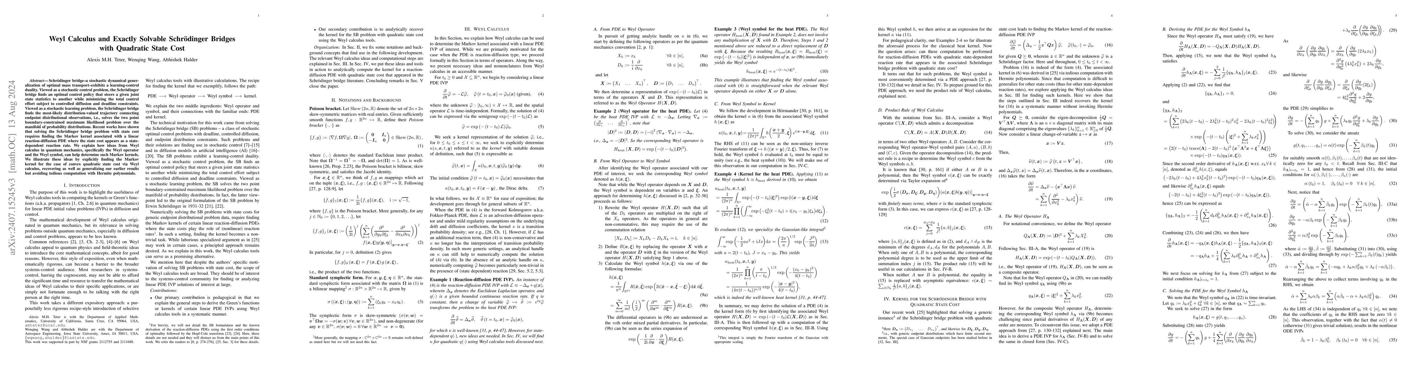 Thumbnail for Weyl Calculus and Exactly Solvable Schrödinger Bridges with
  Quadratic State Cost