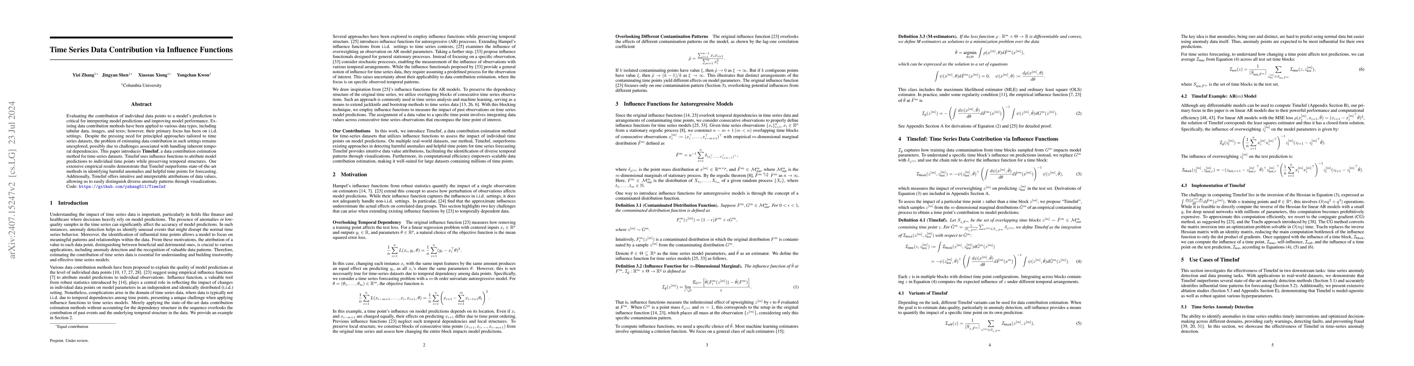 Thumbnail for TimeInf: Time Series Data Contribution via Influence Functions