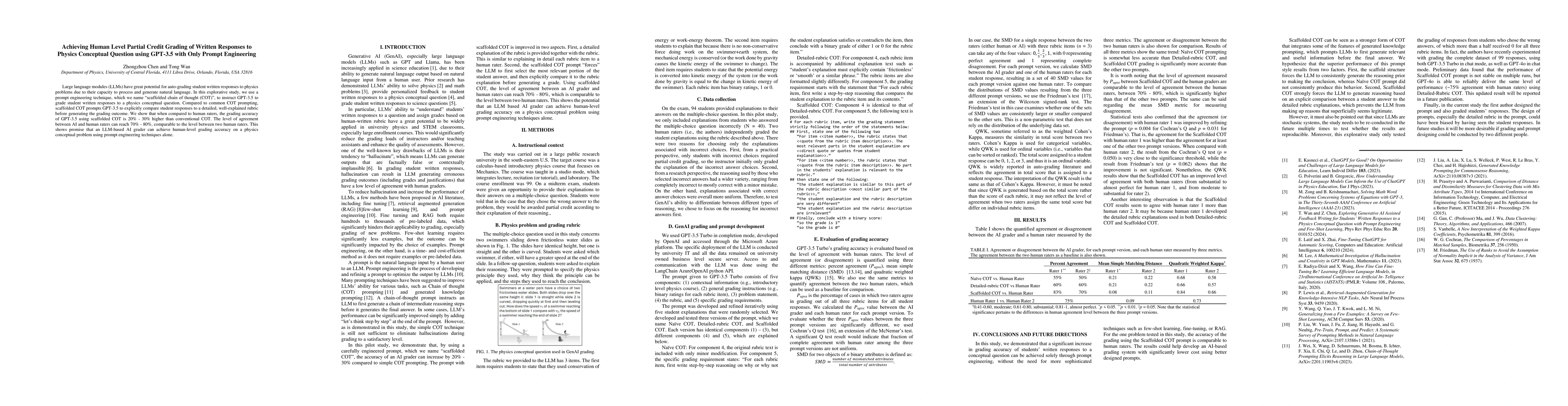 Thumbnail for Achieving Human Level Partial Credit Grading of Written Responses to
  Physics Conceptual Question using GPT-3.5 with Only Prompt Engineering
