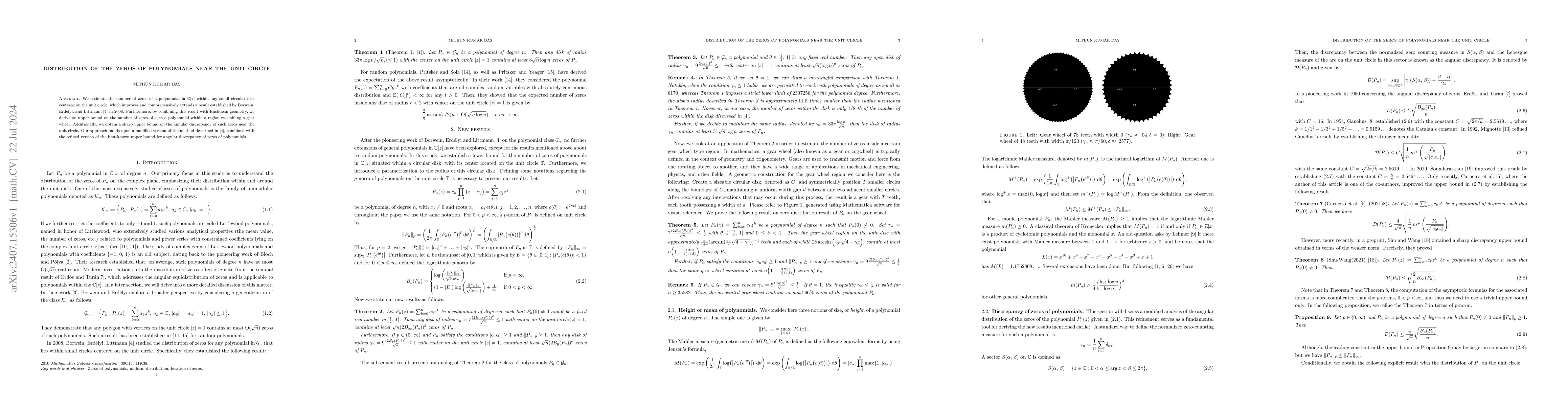 Thumbnail for Distribution of the zeros of polynomials near the unit circle