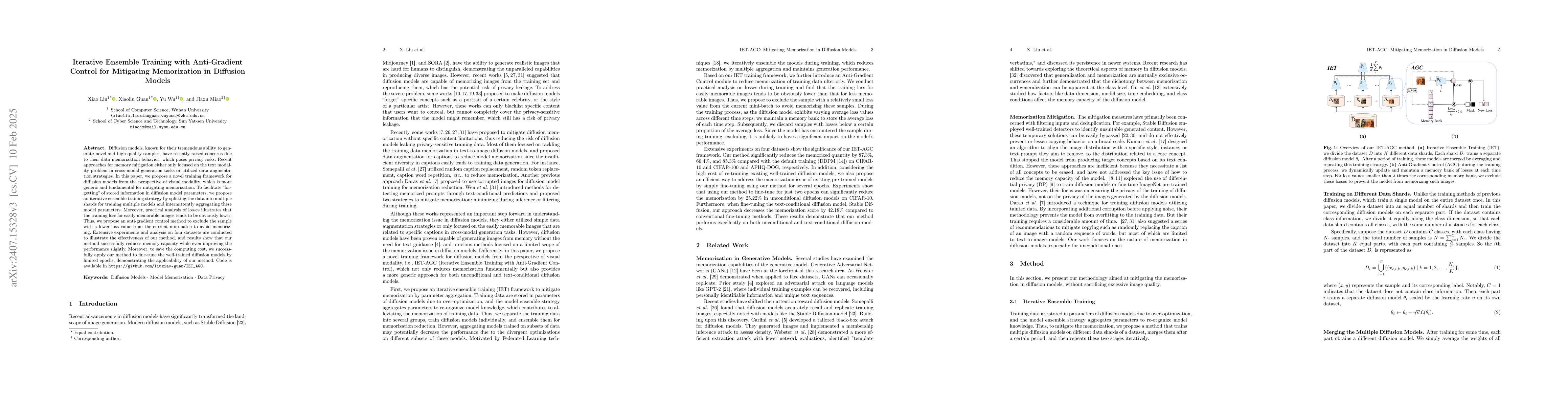 Thumbnail for Iterative Ensemble Training with Anti-Gradient Control for Mitigating
  Memorization in Diffusion Models
