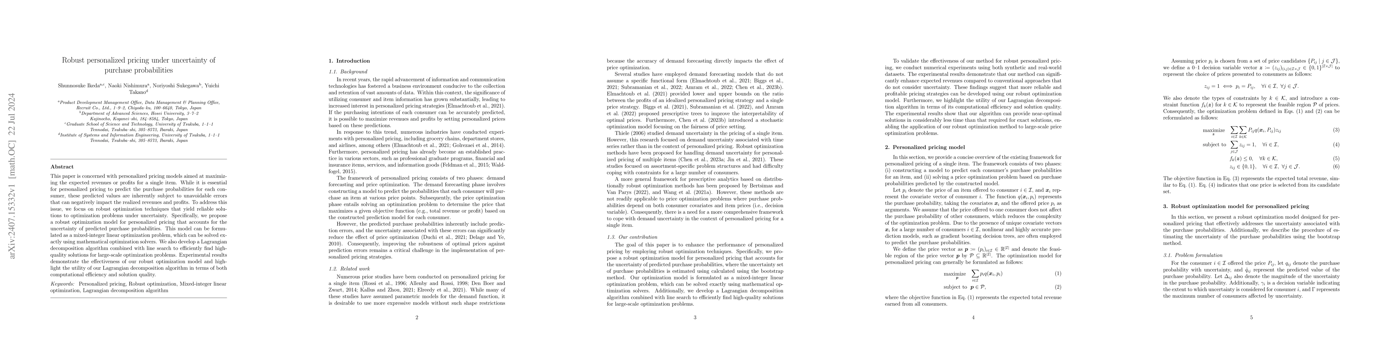 Thumbnail for Robust personalized pricing under uncertainty of purchase probabilities