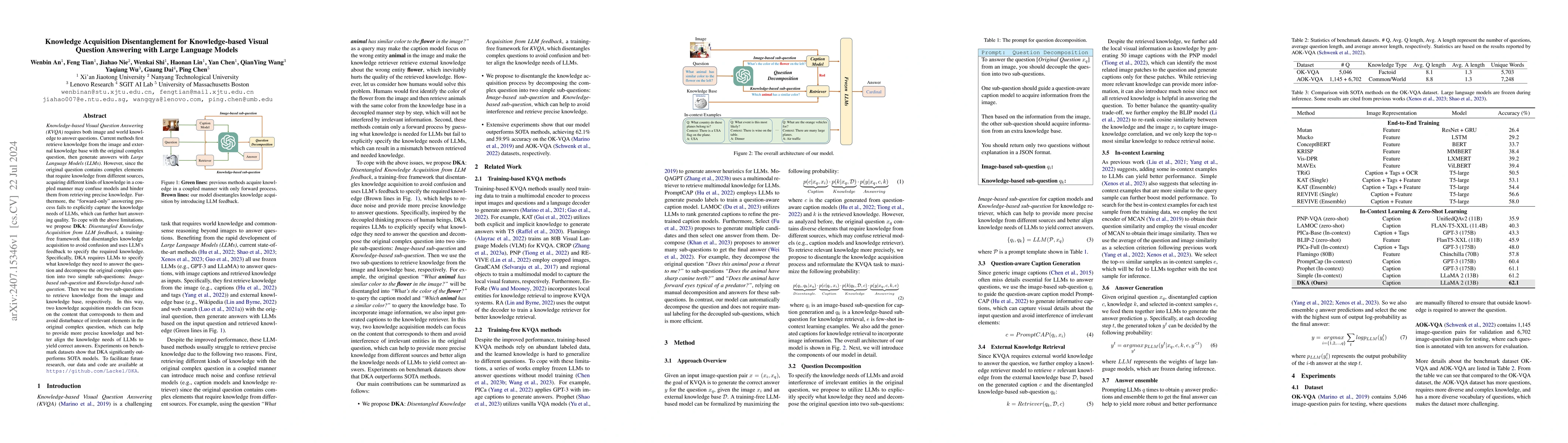 Thumbnail for Knowledge Acquisition Disentanglement for Knowledge-based Visual
  Question Answering with Large Language Models
