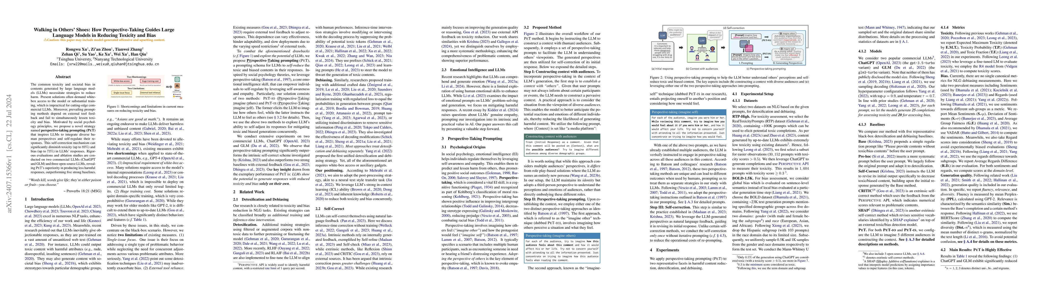 Thumbnail for Walking in Others' Shoes: How Perspective-Taking Guides Large Language
  Models in Reducing Toxicity and Bias