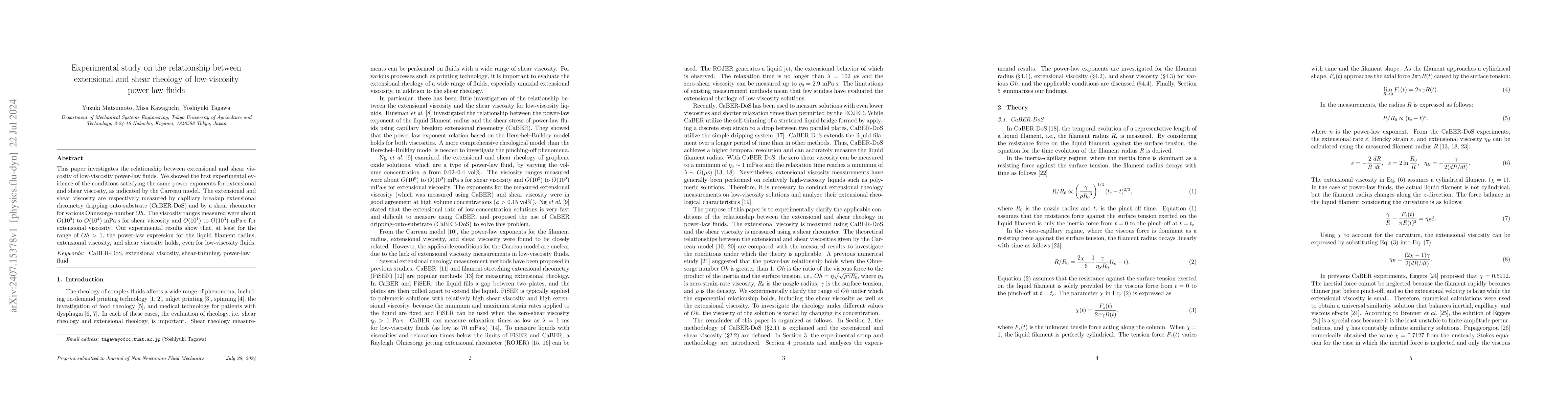 Thumbnail for Experimental study on the relationship between extensional and shear
  rheology of low-viscosity power-law fluids