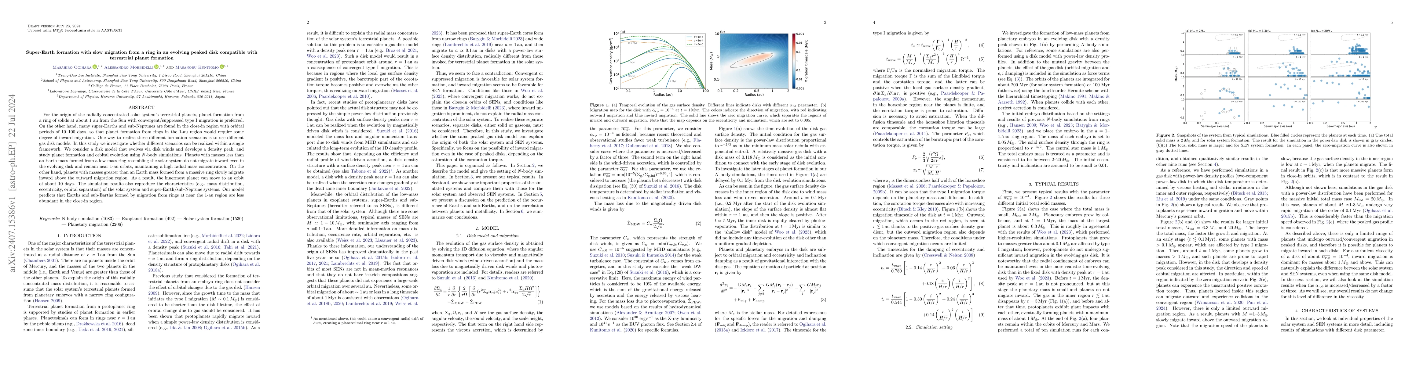 Thumbnail for Super-Earth formation with slow migration from a ring in an evolving
  peaked disk compatible with terrestrial planet formation