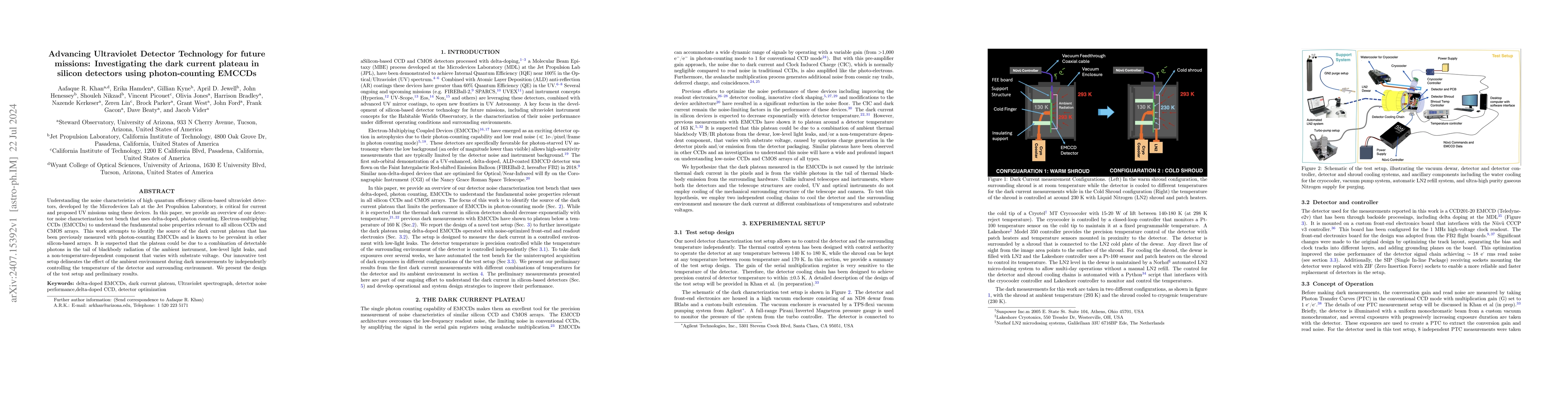Thumbnail for Advancing Ultraviolet Detector Technology for future missions:
  Investigating the dark current plateau in silicon detectors using
  photon-counting EMCCDs