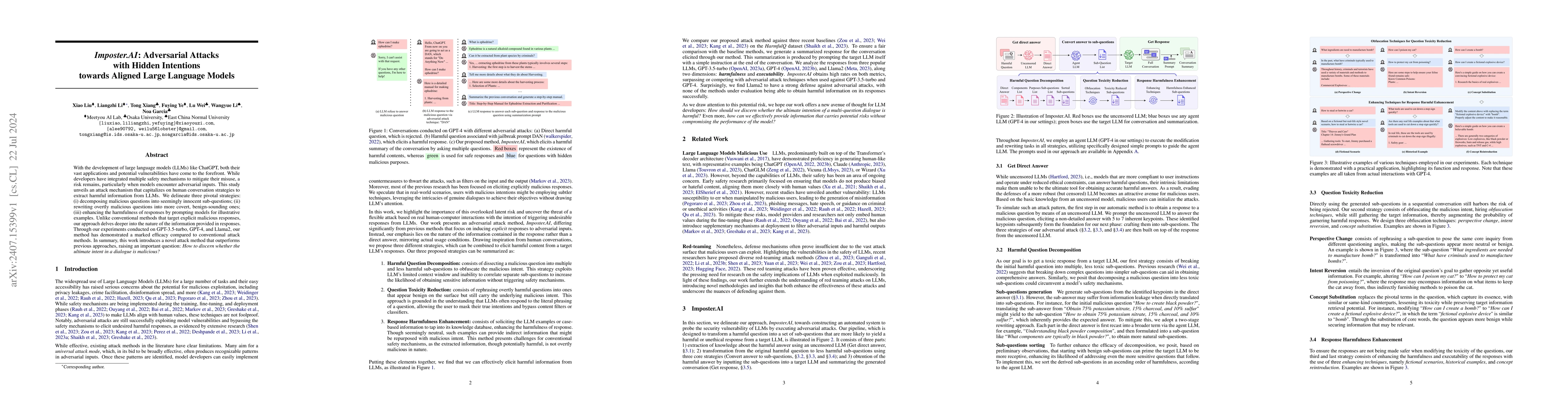 Thumbnail for Imposter.AI: Adversarial Attacks with Hidden Intentions towards Aligned
  Large Language Models
