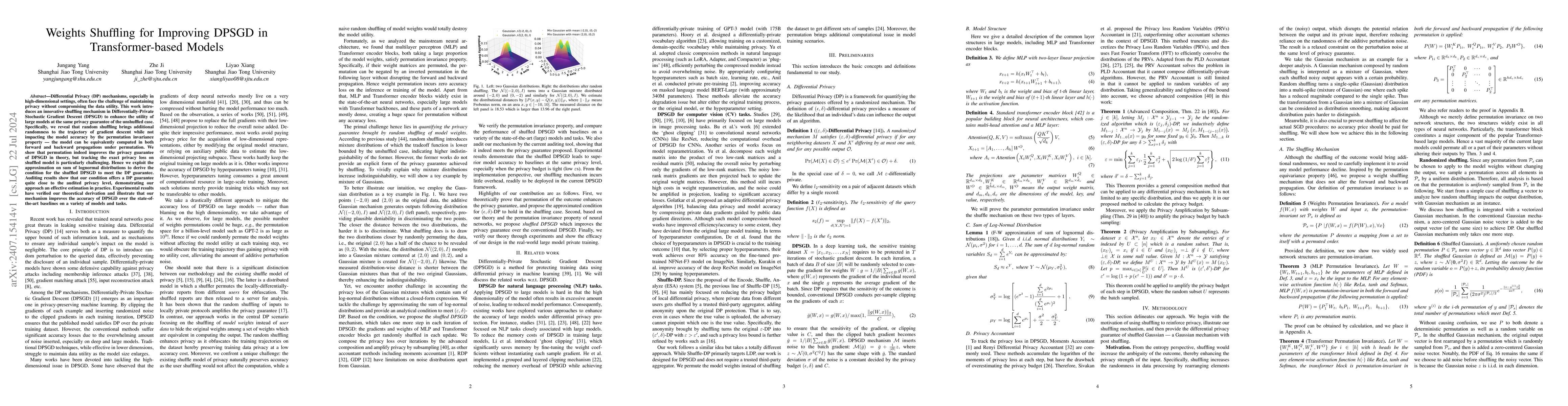 Thumbnail for Weights Shuffling for Improving DPSGD in Transformer-based Models