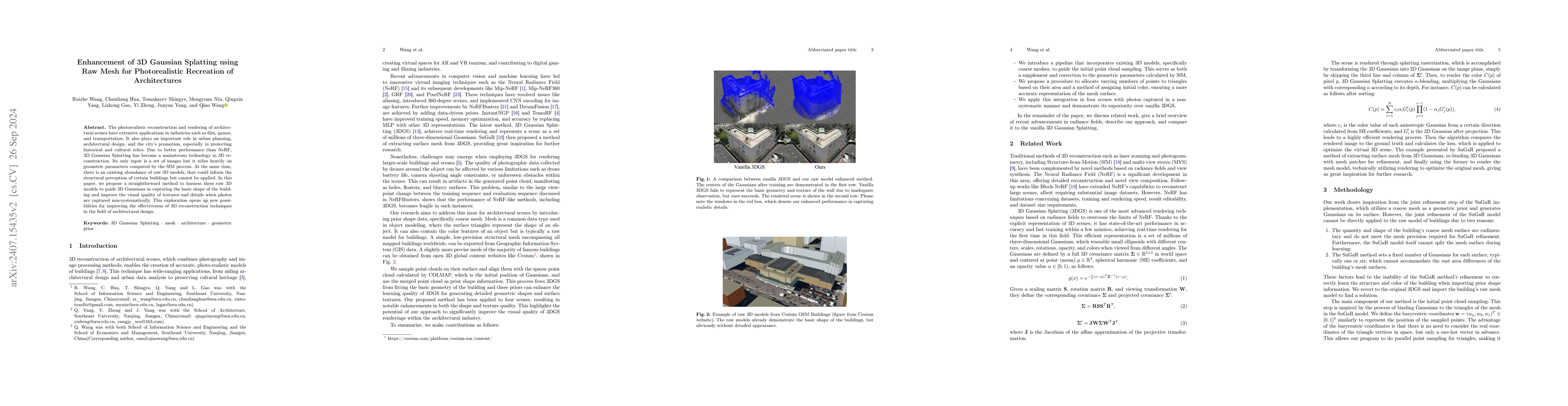 Thumbnail for Enhancement of 3D Gaussian Splatting using Raw Mesh for Photorealistic
  Recreation of Architectures
