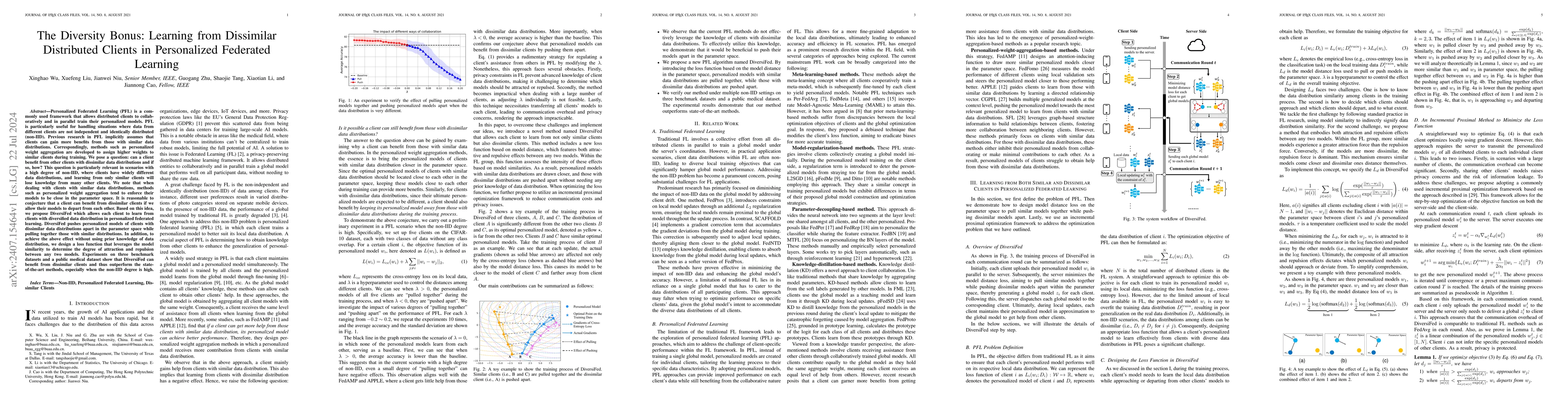 Thumbnail for The Diversity Bonus: Learning from Dissimilar Distributed Clients in
  Personalized Federated Learning
