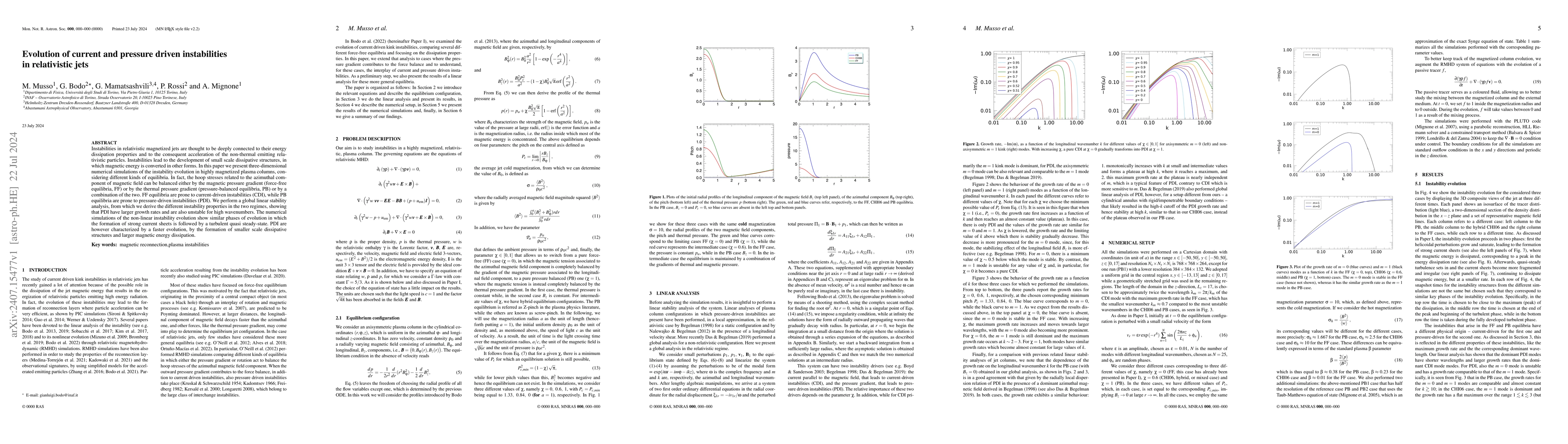 Thumbnail for Evolution of current and pressure driven instabilities in relativistic
  jets