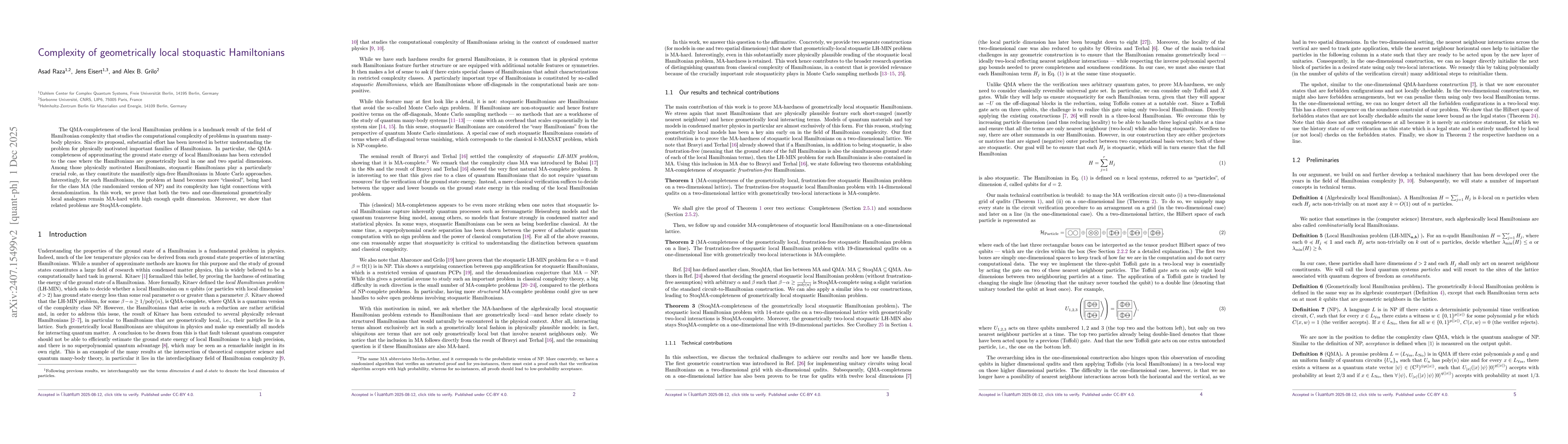 Thumbnail for Complexity of geometrically local stoquastic Hamiltonians