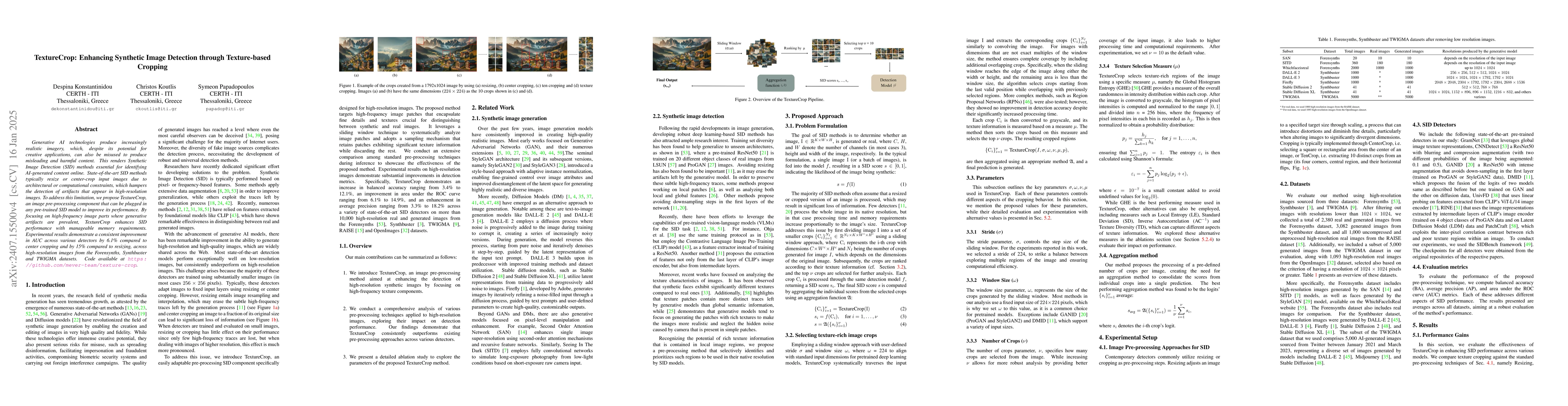 Thumbnail for TextureCrop: Enhancing Synthetic Image Detection through Texture-based
  Cropping